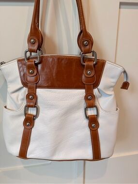Luce Y2K White and Brown Leather Tote Bag